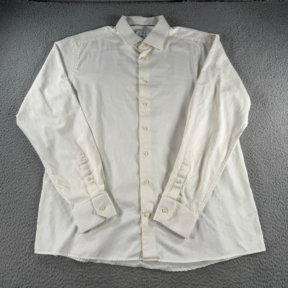 Eton Shirt Mens 18 46 Cream White Cotton Twill Button Down Contemporary Fit